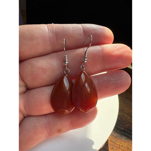 Carnelian Crystal Teardrop Earrings NWT - Picture 6 of 9